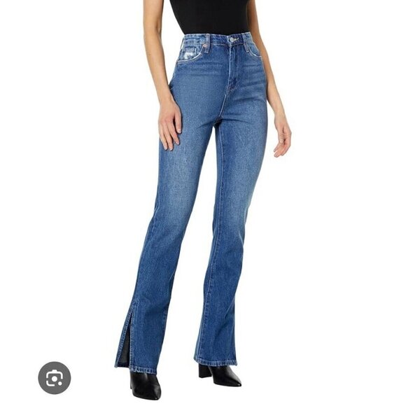 DKNY Jean Women 27 Blue The Cooper Long Slim Straight Denim Distressed Slit Hem - Picture 1 of 11